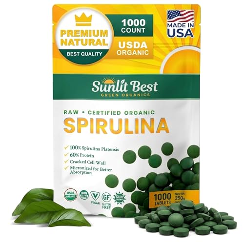 Sunlit Best Spirulina Tablets - Organic Spirulina Tablets USDA Premium 1000 Count - Natural...