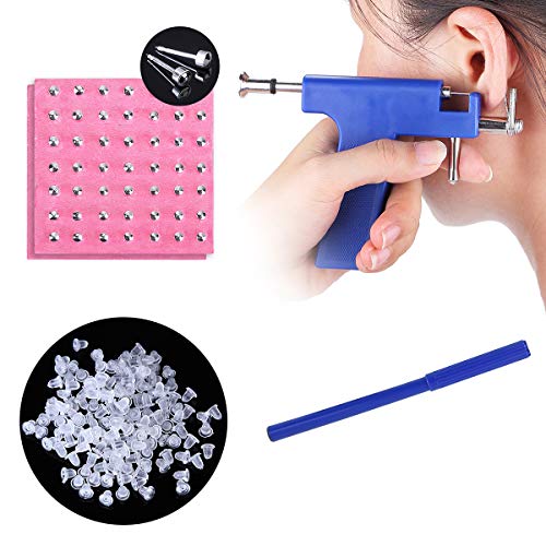 Ninge Ear Piercing Gun Tool Set, Ear Nose Navel Piercing Machine with Ear Studs Stainless Steel Beauty Kit Safety Pierce Tools, Professional Painless Body Hole Piercing Tools-Blue