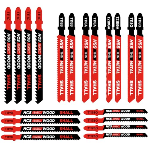 SHALL 20 pièces Jeu de lames de scie sauteuse Basic for Wood and Metal,compatible avec toutes les scies sauteuses, avec boîte de rangement.