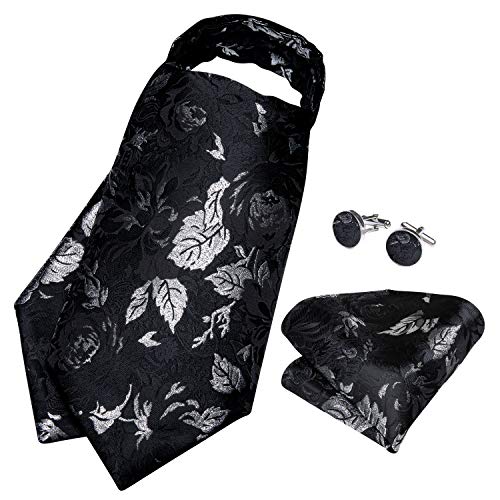 Image of DiBanGu 3PCS Ascot Ties for Men Wedding Jacquard Woven Silk Ascot Cravat for Men Cravat Tie and Pocket Square Set