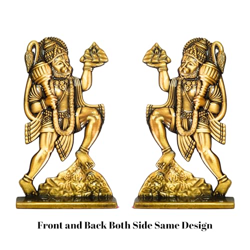 Image of 10cm Height Double Side Same Design Flying Hanuman Idol for Car Dashboard |Bajrangbali Statue |Divine Hanuman Murti for Home, Office & Gift.(Pack of 01) (Golden)