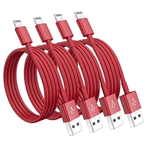 Image of 4Pack [Apple MFi Certified] Lightning Cable 6ft, Apple Lightning to USB Cable 6 Foot, iPhone Charger Cord Fast Charging Cable Compatible Apple iPhone 13 /12 /11 Pro Max Xs X XR 8 7 iPad (Justice Red