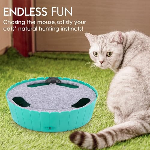 Image of Pawaboo Interactive Cat Toy with Running Mouse, Electronic Motion Cat Toy Automatic Teaser for Indoor Cats, Pop and Play Hide Seek Cats Toys Hunting Mouse for Pet Kitten Play Fun Exercise, Lake Blue