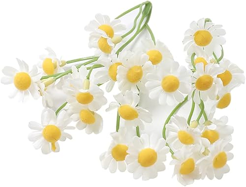 UUYYEO 25 paquetes de mini margaritas artificiales pequeñas flores de margaritas falsas de primavera, flores artificiales decorativas con tallos