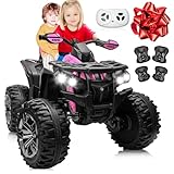 JOYRACER 24V 2 Seater Ride On Toys for Big Kids, 4X4 Kids ATV 4 Wheeler w/800W Motors, 9AH Battery Powered Car w/Remote Control, Knee Pads, Bluetooth, Spring Suspension, Electric Quad for Girls, Pink