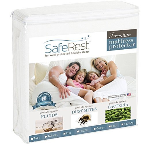 SafeRest Waterproof Queen Size Mattress Protector - Fitted with Stretchable Pockets - Machine...