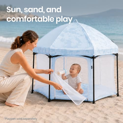Image of Dream On Me Onyx Playpen Canopy Top, Sun Shade that Blocks Up to 98% UVA /UVB Rays, Breathable Mesh, Removable Tent Top Accessory for Onyx Playpen, Sky Blue