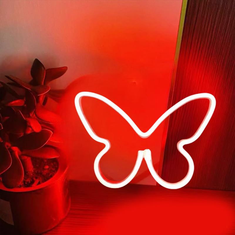 Image of 1 Pcs Butterfly Neon Signs,USB or 3-AA Battery Powered Neon Light or Party, Birthday, Wedding, Bedroom Wall Bar, Bedroom, Indoor