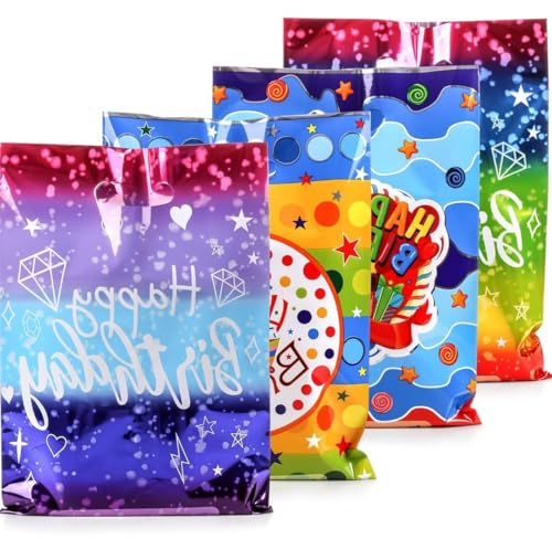 Image of VRB Dec 48pcs Foil Guddy Bags, Happy Birthday Party Return Gift Bags for Boys and Girls, Colorful Gift Bags