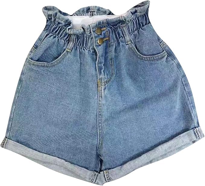Generico Pantaloncini da Donna Jeans Pantaloni Corti Estivi Cotone Vita Alta