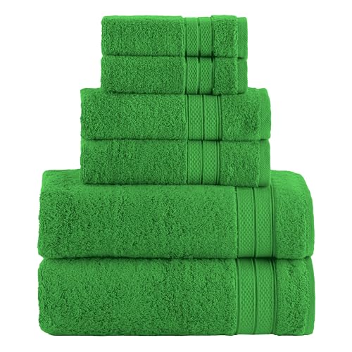 Image of Elegant Comfort Luxury 6-Piece Towel Set, Premium Soft 100% Turkish Cotton, Three Line Popcorn Design 2 Bath Towels, 2 Hand Towels and 2 Washcloths Towel Set- Quick-Drying and Absorbent, Emerald Green
