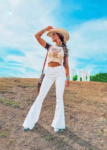 Tempura Bell Bottom Jeans for Women Back Stars Embroidery Skinny Bell Bottom Raw Hem Denim Pants3