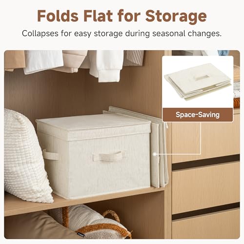 Image of StorageWorks Fabric Storage Bins with Lid, Decorative Storage Boxes for Shelves, Stackable Closet Organizer Basket with Handles, Large, Beige, 2-Pack