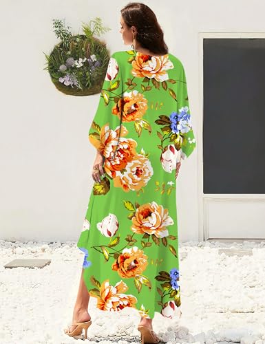 MAKABO Kaftan Dresses for Women, V Neck Moo Moos Colorful Print Cover Ups Caftan Beach Dresses for Swimwear4
