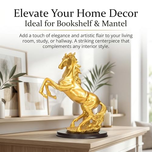 Estatua de Caballo Rampante Dorado de Resina 32 cm miniatura 4