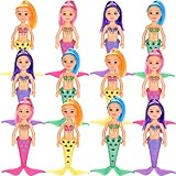 Liberty Imports 12 Pack Mermaid Dolls Pretend Playset - 6' Mini Figures Toy Bundle Set with Removable Accessories - Ideal for Kids, Girls, Party Favors and Imaginative Playtime