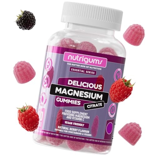 Magnesium Citrate 1250mg & Vitamin C Gummy | High Strength | 150mg of Elemental Magnesium & 80mg Vitamin C | Mixed Berry Flavour | 60 Vegan Gummies | Energy & Bone Support by NUTRIGUMS