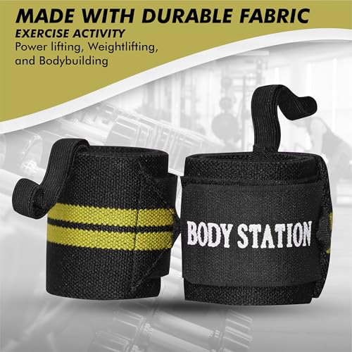 Image of Bodystation Pro Weightlifting Wrist Wraps with Thumb Loop | Adjustable Gym Wrist Support for Men & Women - Powerlifting, Crossfit, Strength Training & Pain Relief