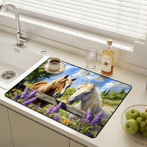 Image of Stove Top Cover for Electric Stoves: All-in-One Heat-Resistant Protector Mat, Non-Slip Kitchen Counter Mat Horse Design 28''x20''