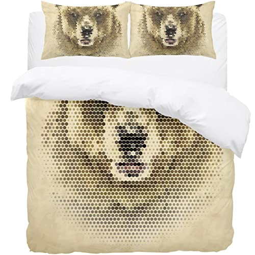 Housse de couette ours géométrique et 2 taies d'oreiller vintage faciles à border - 2
