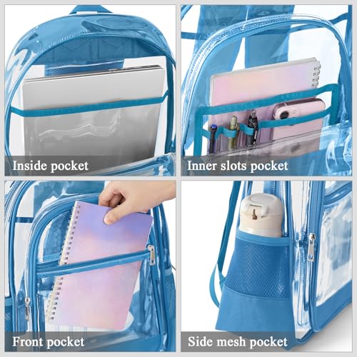 Image of KIMNERPU Clear Backpack, Heavy Duty PVC Transparent Backpack with Reinforced Straps, See Through Multiple Pockets Large Capacity Bookbag for Sport Event Work Security Travel Festival (Lake Blue)