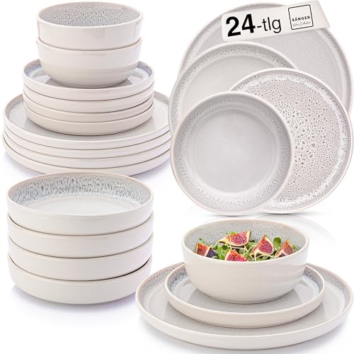 SÄNGER Kreta | Tafelservice 24 teilig, Steingut Geschirr Set 6...