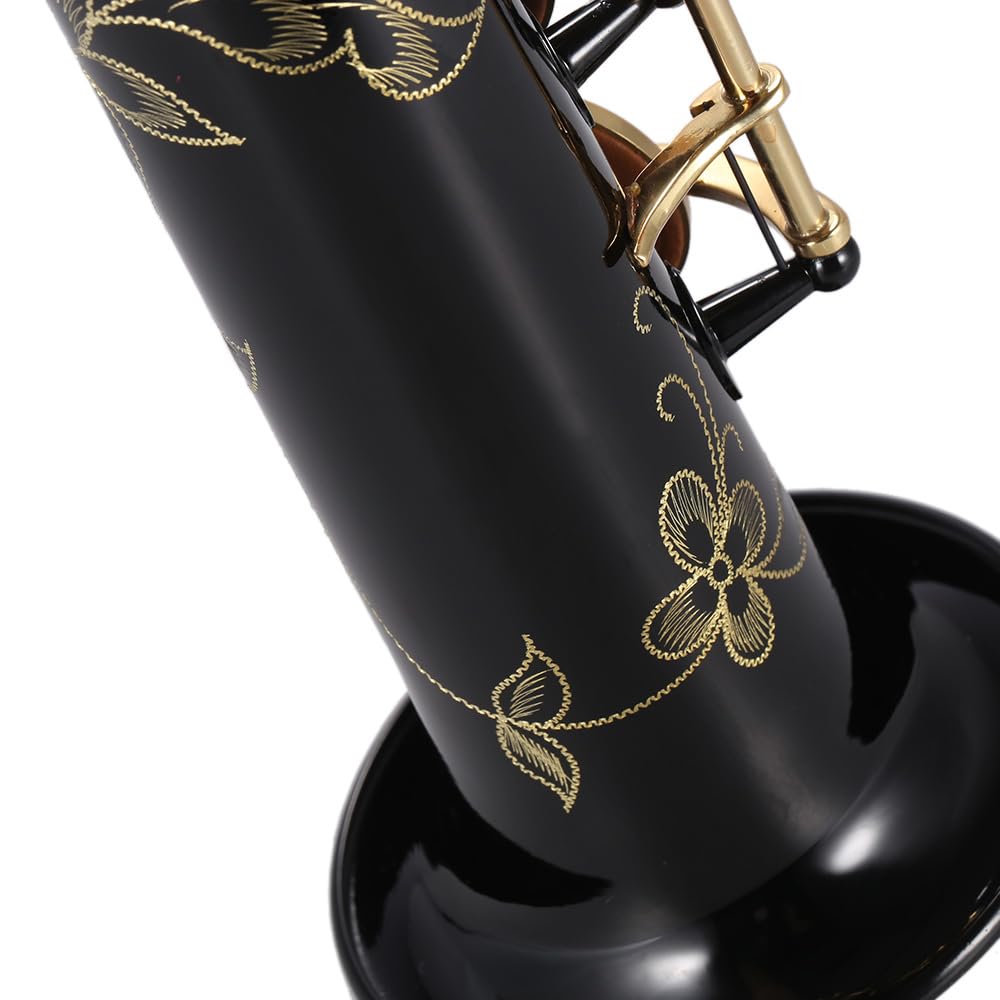HUIOP Ottone Dritto Sax Soprano Sassofono Sib B Strumento a fiato Piatto Conchiglia Naturale Modello Intagliato con Custodia Guanti Panno per la Pulizia Cinghie Asta per la Pulizia