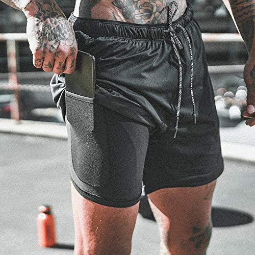 KKmoon Calções de corrida masculinos 2 em 1 para treino de corrida Esporte Hip Fitness Ginásio Leve