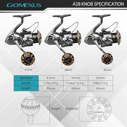 Image of GOMEXUS Power Knob Compatible for Shimano Sedona FI 1000-5000 Sahara 500-5000 Daiwa Saltist Back Bay 3000 4000 17 Exceler 2004-4000 Direct Penn Battle II Drill Fitment Reel Handle Knob 38mm
