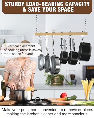 Cooks Standard NC-00269 Standard, Single Bar, 36-Inch Ceiling Mounted Wooden Pot Rack thumb #2