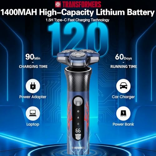 Transformers Electric Razor for Men，IPX7 Waterproof Wet & Dry (Blue) - image 4