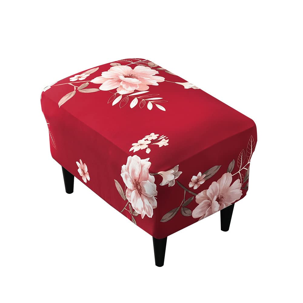 Highdi Ottoman Cover Rectangle Polyester Spandex, Stretch Footstool Slipcover, Stool Protector Cover with Elastic Bottom, Dustproof Removable Washable Footrest Pouffe Covers