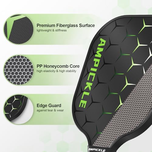Image of Pickle Ball Paddle,Fiberglass Pickleball Paddles Set of 2,Frosted Surface Pickleball Rackets, USAPA Standards,Oversized Sweet Spot Pickle Ball Paddle for Indoor Outdoor (B-2Honeycomb Green)