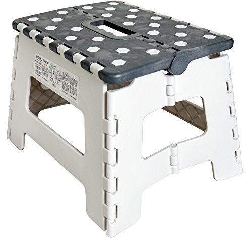 ORGALIF Heavy Duty Folding Step Stool with Anti Slip Dots and Strong Support Stepping Ladder for Kids and Adults (White-Gray)