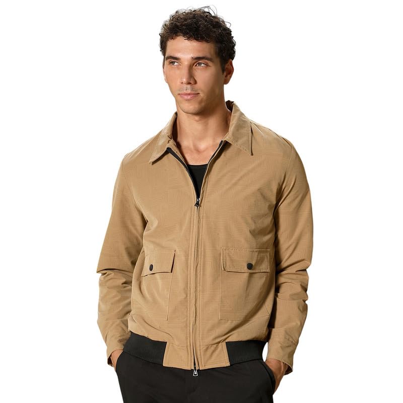cahoot Campus Sutra Men Zip-Front Geometric-Jacquard Jacket |, |, Hem | Jacquard | Woven Fabric For Wear | Camel Beige-picture-30