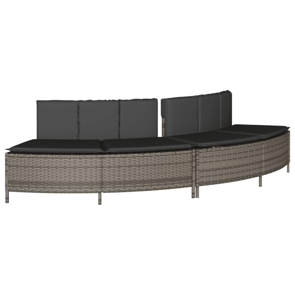 Lot de 2 bords de spa en rotin synthétique gris avec bois d'acacia massif, banc et escalier, coussins de siège amovibles, résistants aux UV, accessoires de piscine de jardin pour l'entretien