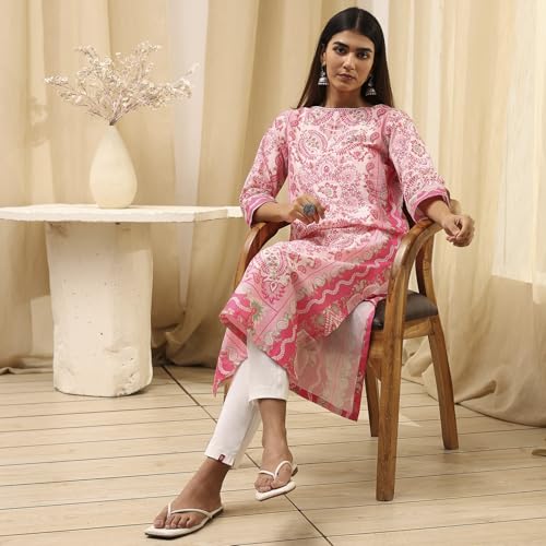 Image of BIBA Women Cotton Straight Fit Straight Printed Kurta
