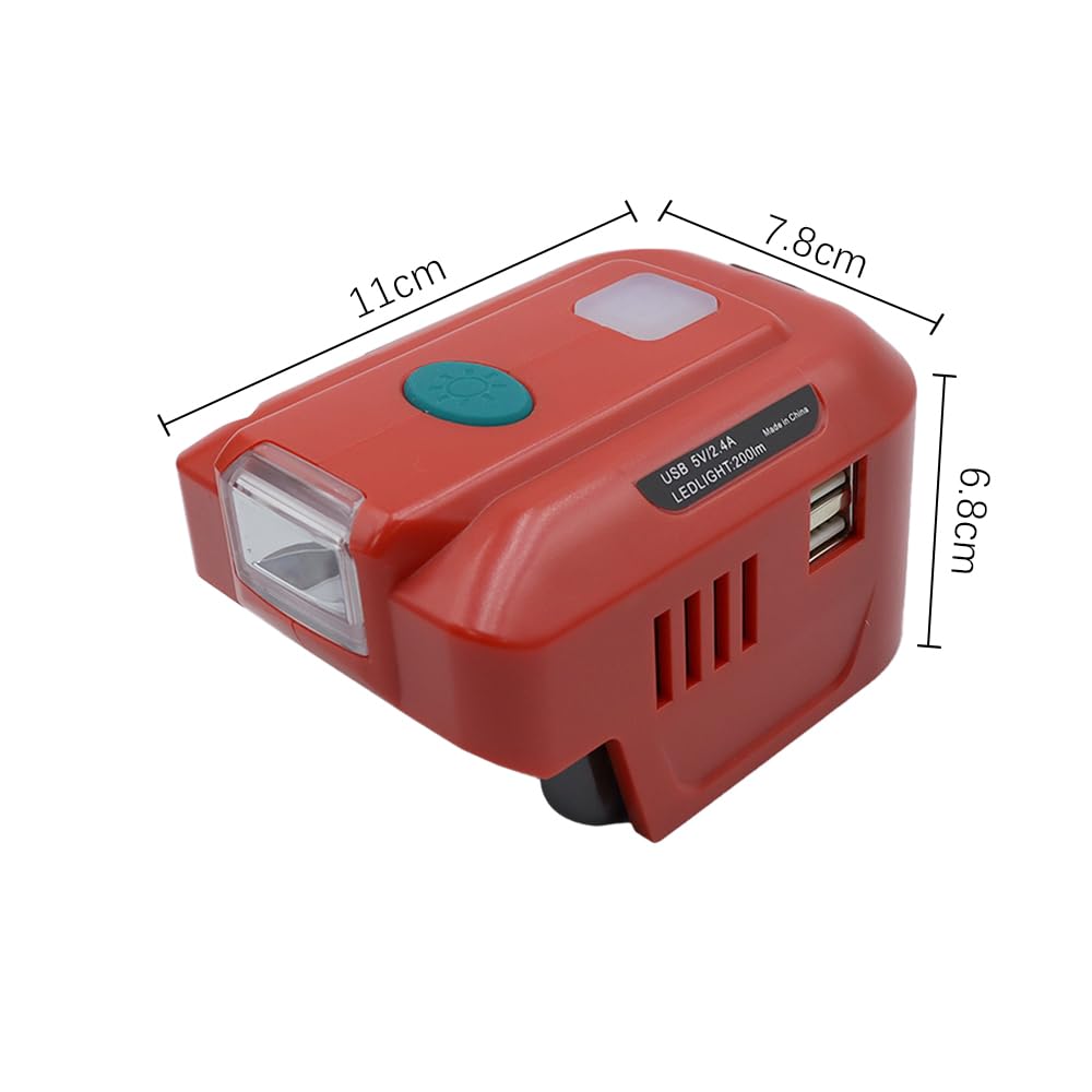 Sarini Convertidor de Voltaje para inversor de batería Einhell de 18 V,Adaptador de batería de CC de 18 V a CA de 220 V con 2 Puertos USB y luz de Trabajo