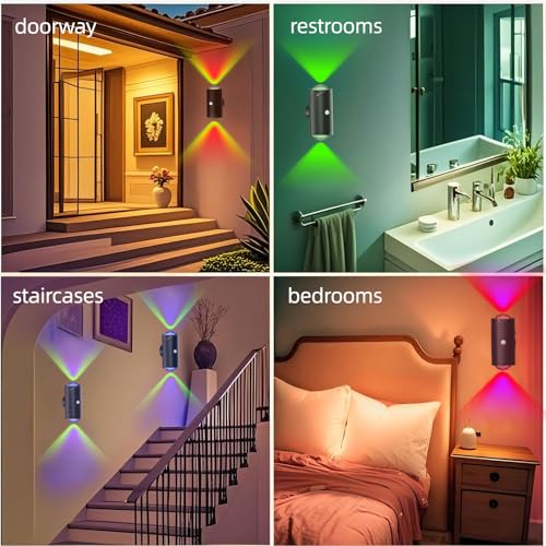 Image of Motion Sensor Light Indoor Night Light Magnet Body Hallway Rechargeable LED Wireless Wall Sconces Color Changing Atmosphere Lamp Wall Sconce for Home Party Lighting Bedroom, Bathroom, Stairs, (2 Pack)