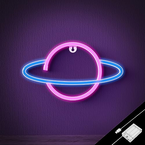 Image of Planet Neon Sign, USB & Battary Powered Christmas Lights Outdoor & Indoor, Party Decorations, Planet Decorations for Bedroom, Living Room, Home