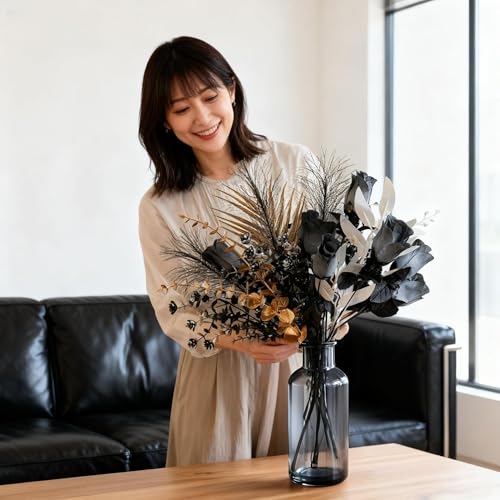 豪華な風格の造花の束バラユーカリの葉オフィス花瓶の贅沢なインテリア玄関に金色の飾り [4]
