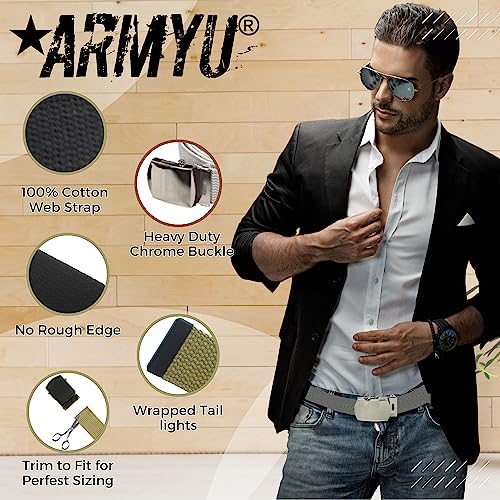 Army Universe 100% Cotton Canvas Military Web Belt 54" (Olive Belt - Chrome Buckle) #TOP3