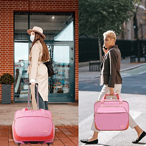 Rolling Briefcase For Women, Large Rolling Laptop Bag With Wheels Fits 17 Inch Notebook Gifts For Office Women, Water Resistance Teacher Work Computer Travel Carry On Weekender Bags On Wheel, Pink #TOP6