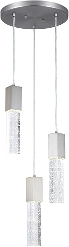 3 luces colgantes de cristal de burbujas modernas de níquel arena cepillado con bombillas LED GU10 de 4000 K, iluminación colgante ajustable para