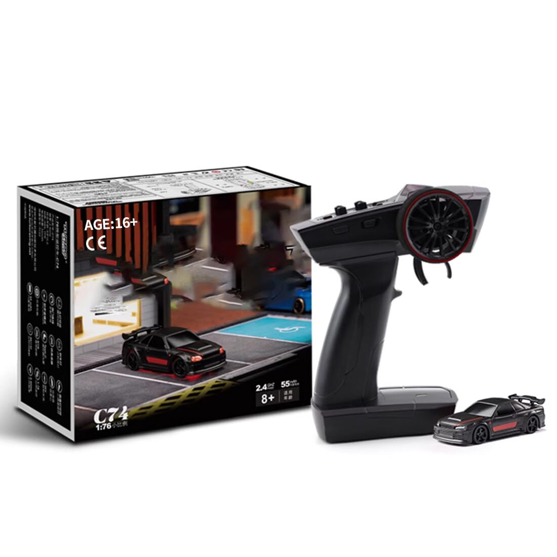 1:76 Turbo Racing Sport Car, 2.4G 3CH Electric RWD RC Drift Car Mini RC Car Table Racing Remote Control High-Speed Car for Boys Adults - RTR Version (C63)