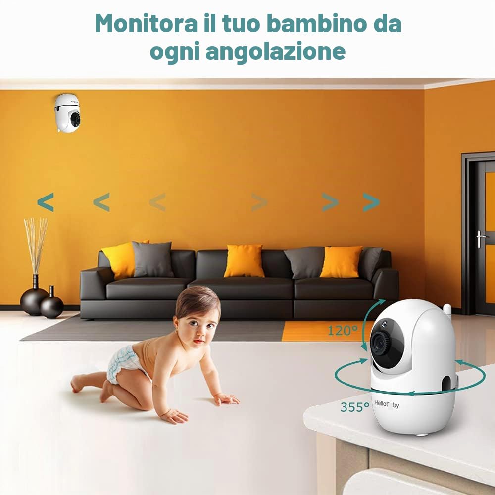 HelloBaby HB65 Baby Monitor con Telecamera, Display 3,2 Pollici, Video Audio Pan-Tilt-Zoom, Visione Notturna
