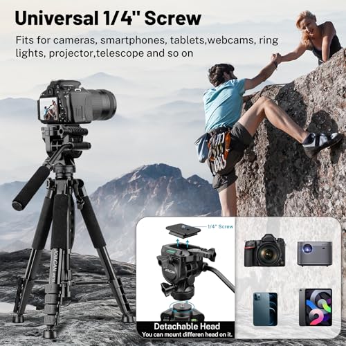 JOILCAN Kamera Stativ Ständer 190cm, Leichtes Dreibeinstativ mit Handy/Tablette Halterung für Smartphone, Aluminium Reisestativ Fotostativ mit Tragetasche für DSLR Canon Nikon Sony, Tragfähigkeit 12LB