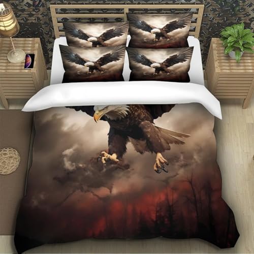 Housse de couette aigle à tête blanche 3D lit simple 135x200cm en microfibre