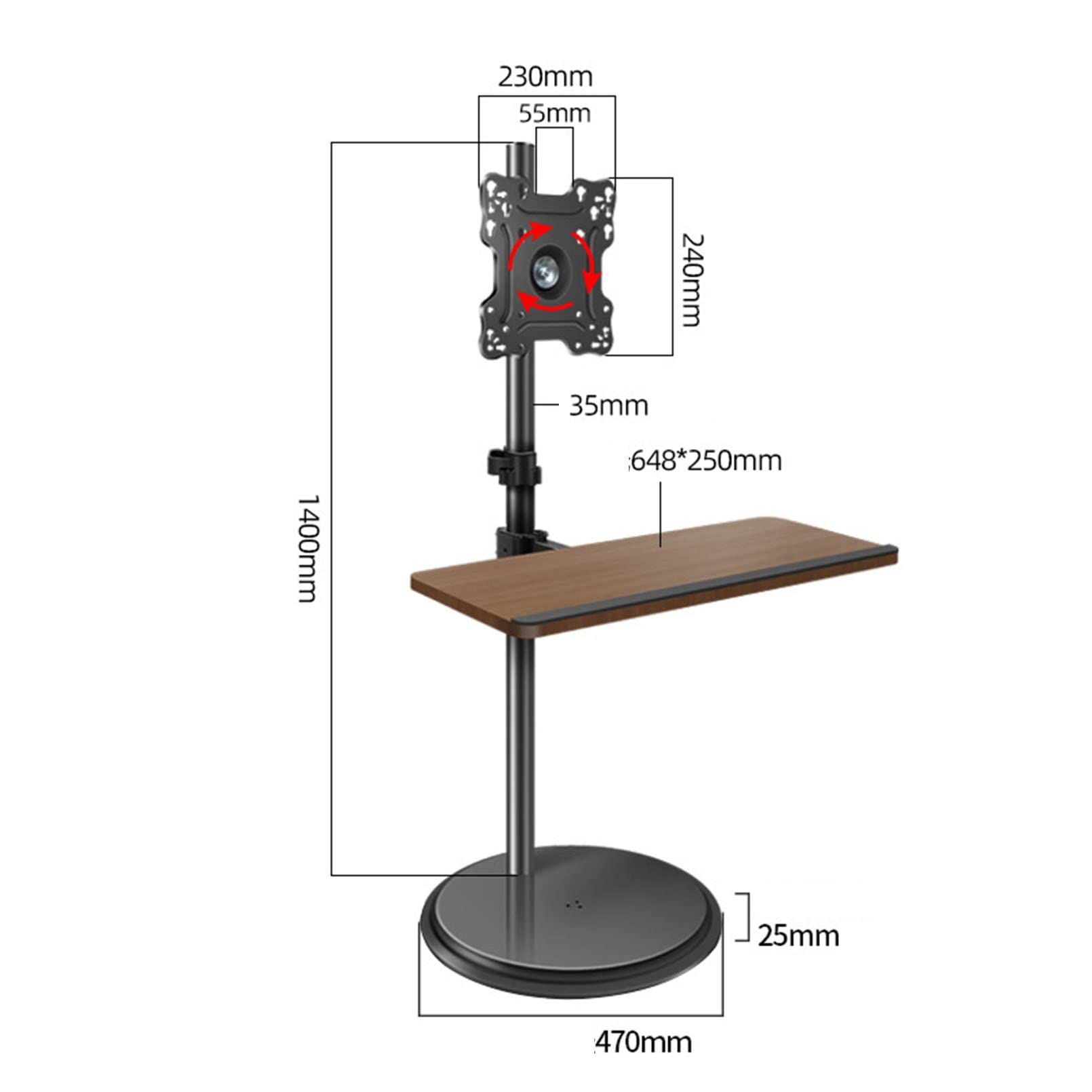 Supporto TV Mobile con Vassoio per Tastiera - Supporto Girevole Orizzontale e Verticale per Monitor TV e Computer, Carrello Mobile da Pavimento, Supporto per Video in Diretta, riun
