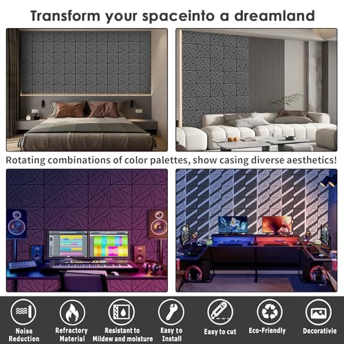 8 Pack Self-Adhesive Soundproof Wall Panels, 12 x 12 x 0.47 in Sound Proof Foam Panels for Walls, 1.2lb/ft³ High Density, Thicker 0.47in, Acoustic Panel, Peel and Stick Wall Panel Studio Black - Image 5